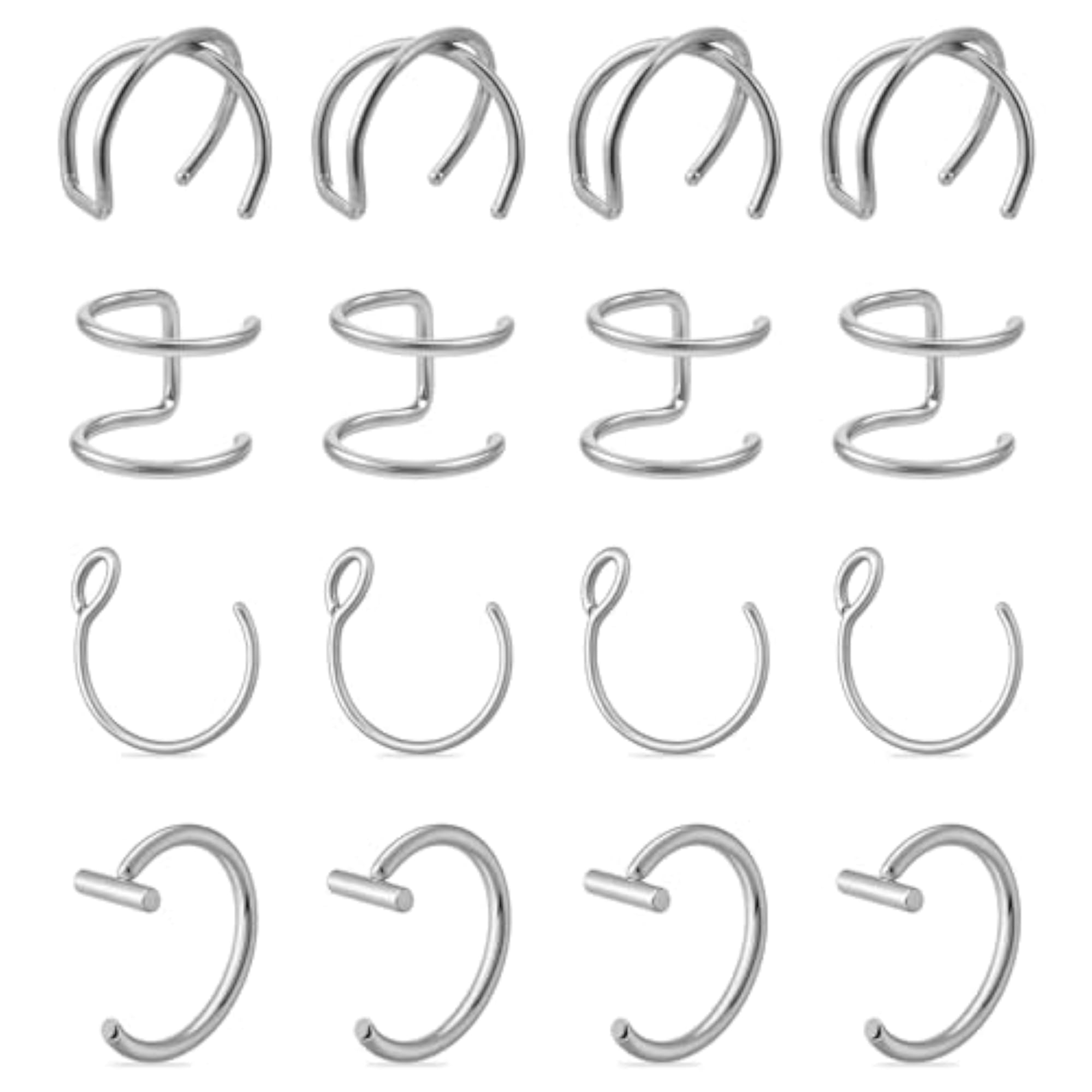 Fake Lip Piercing, 16 Pcs Stainless Steel Clip-on Rings